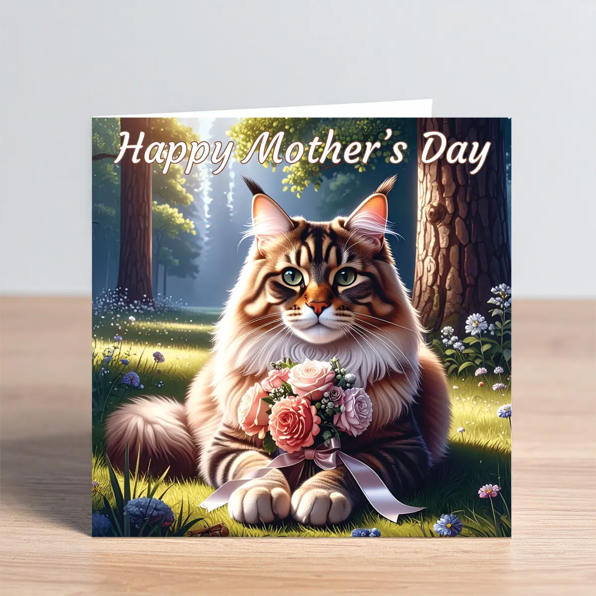long hair tabby cat mothers day card