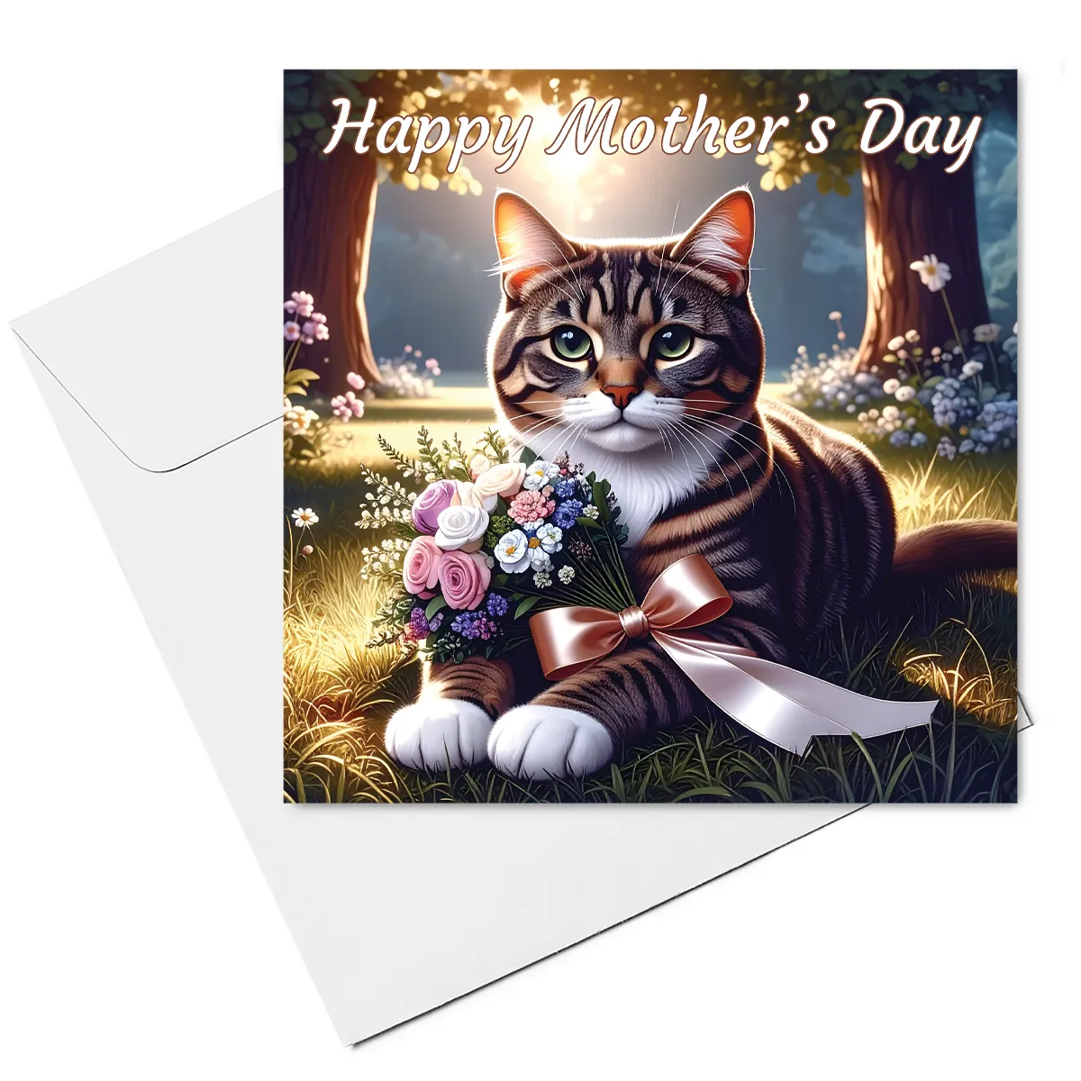 tabby cat mothers day card & envelope