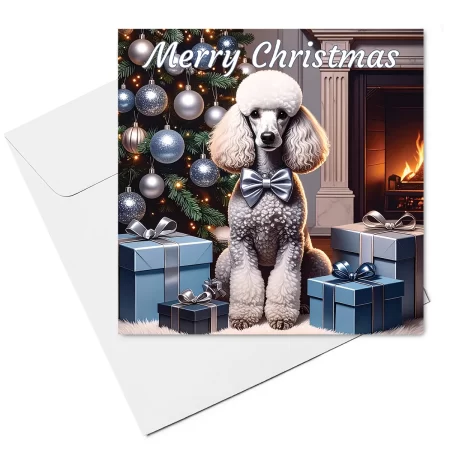 white poodle & envelope christmas card