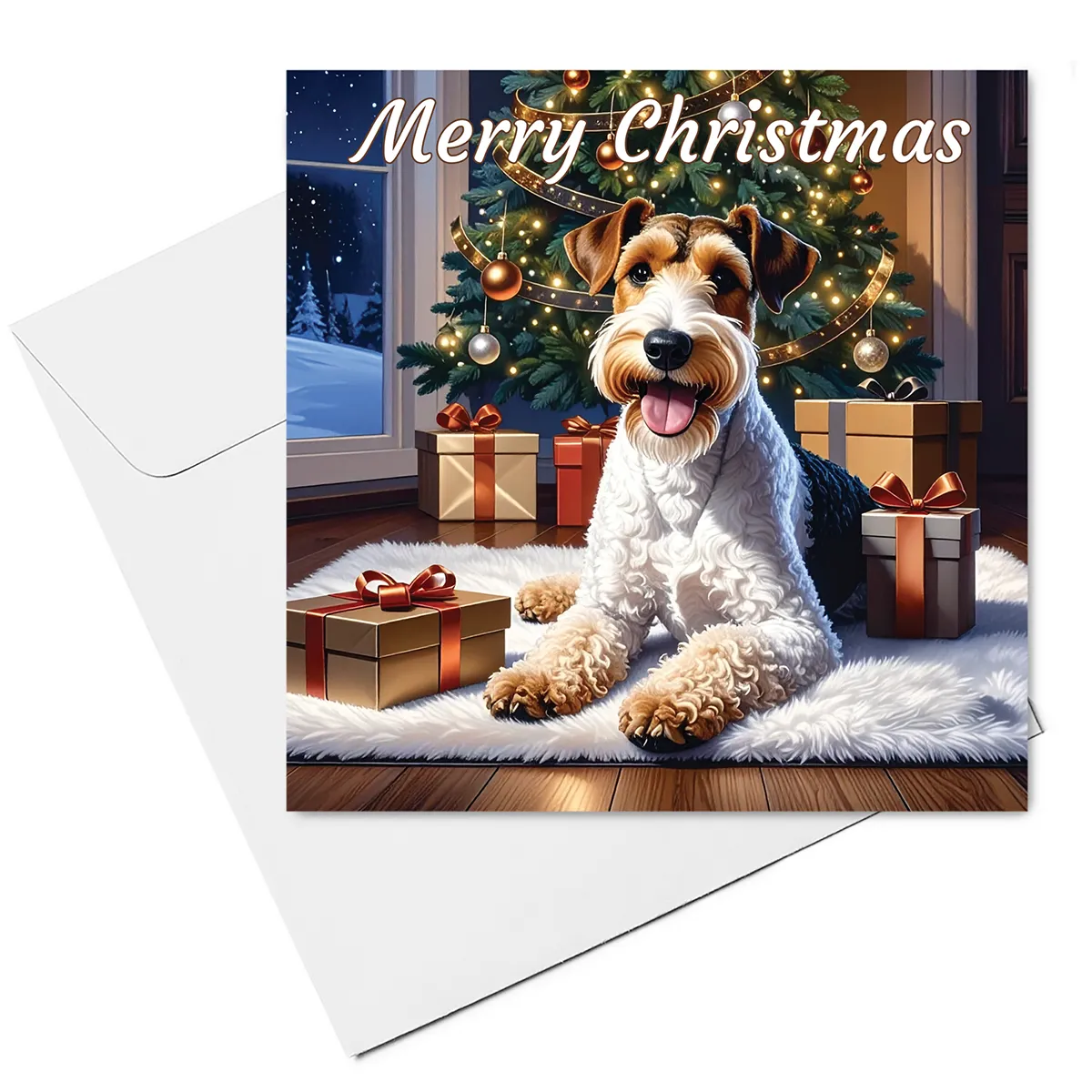 wire hair fox terrier christmas card & envelope