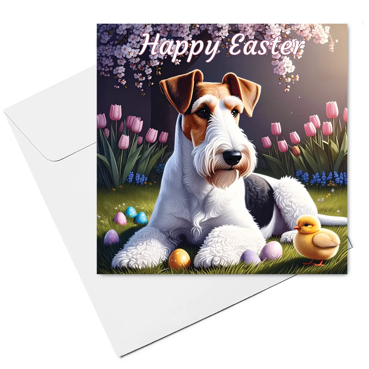 wire hair fox terrier easter card & envelope