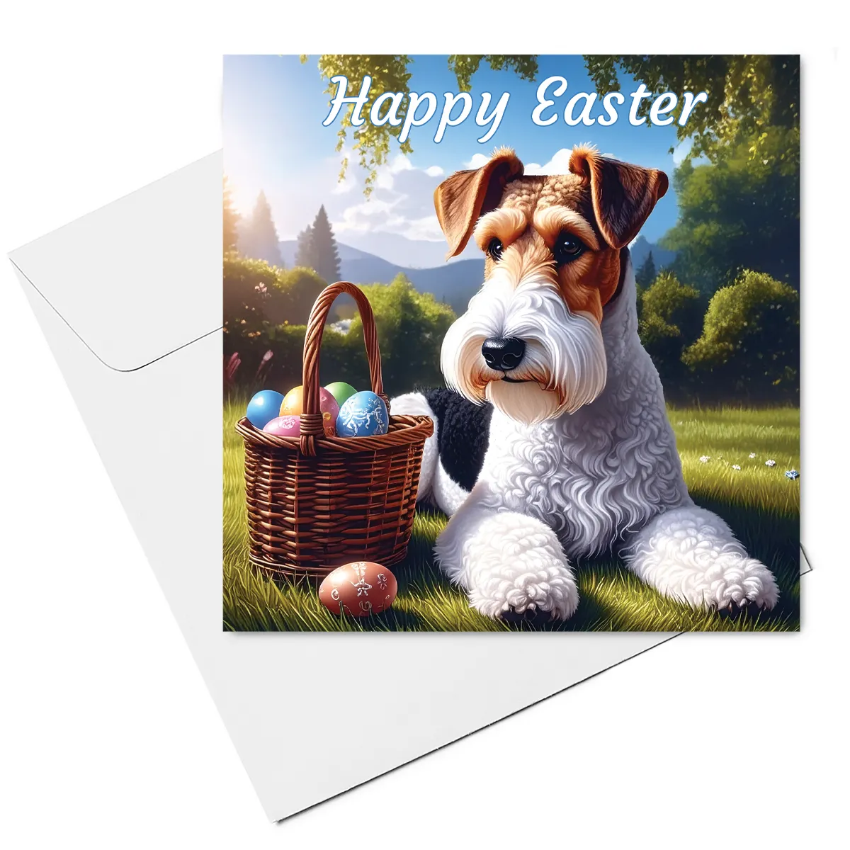 wire hair fox terrier easter card & envelope