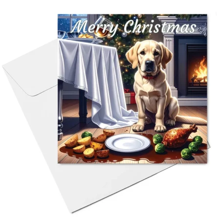 Yellow Labrador Christmas Card - Labrador Christmas Dinner Disaster