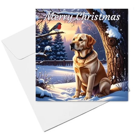yellow labrador & robin christmas card and envelope